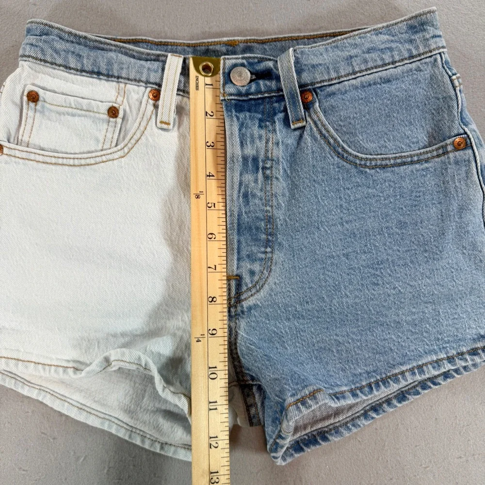 Levi's 501 Two-Tone Denim Shorts Women's 27 Blue White Button Fly